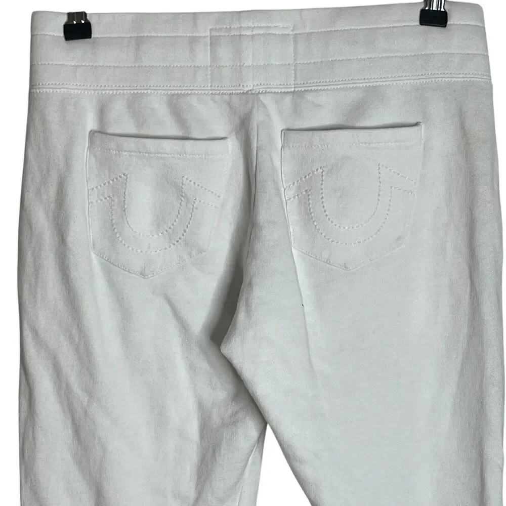True Religion Spell Out Joggers Pants Women's XS Logo Pockets Tapered White - Picture 3 of 8